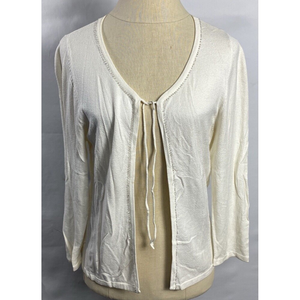 lamberto losani Italy Women Open Knit Embellish Cardigan Size I 42 Ivory